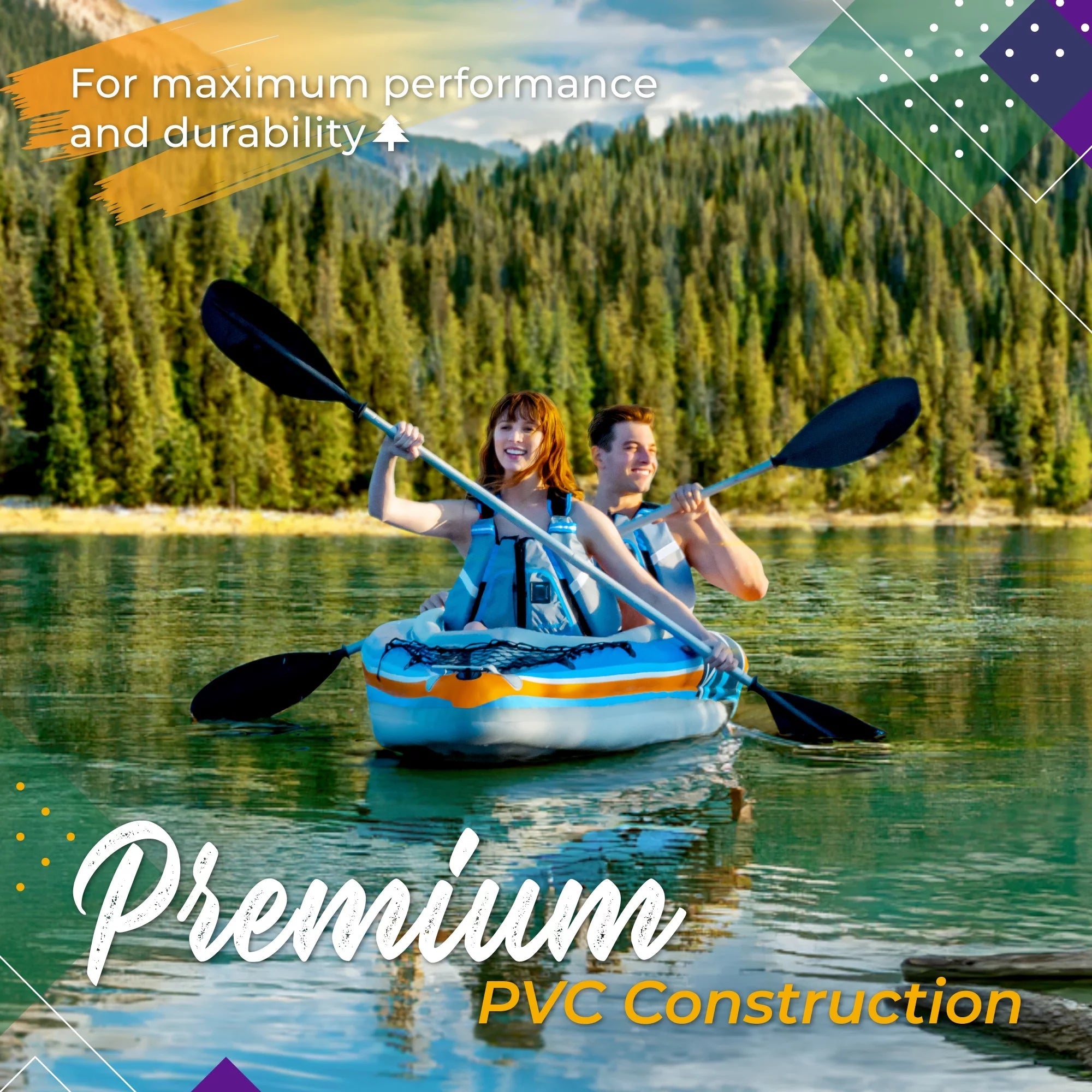 2-Person Inflatable Kayak Bundle with Aluminum Oars, Air Pump, and Bag