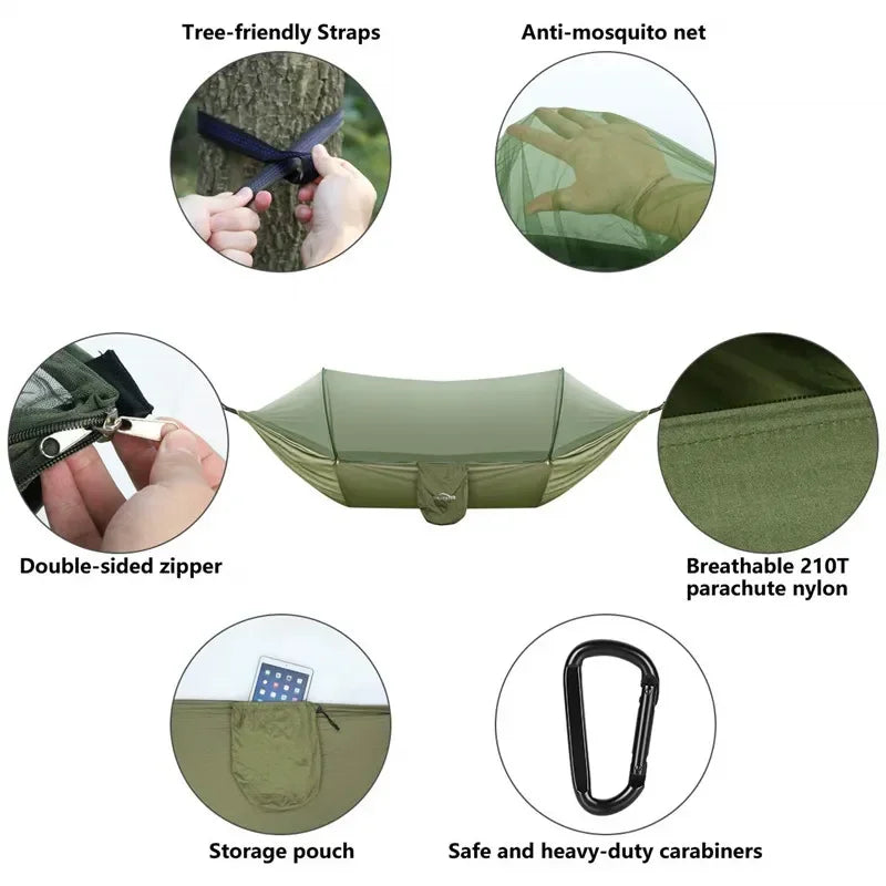 2023 Portable Camping Hammock with Mosquito Net and Pop-Up Light