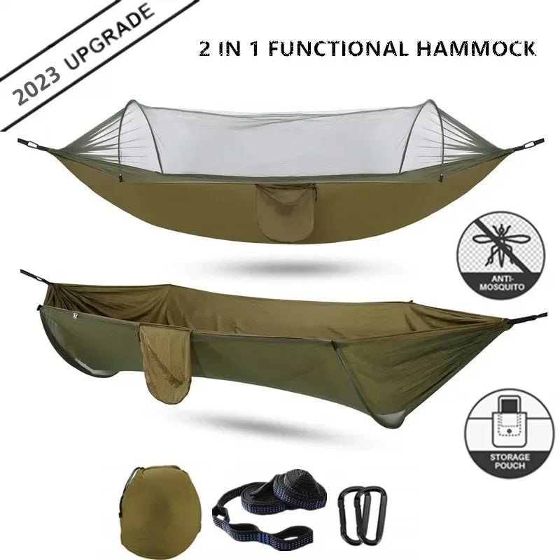 2023 Portable Camping Hammock with Mosquito Net and Pop-Up Light