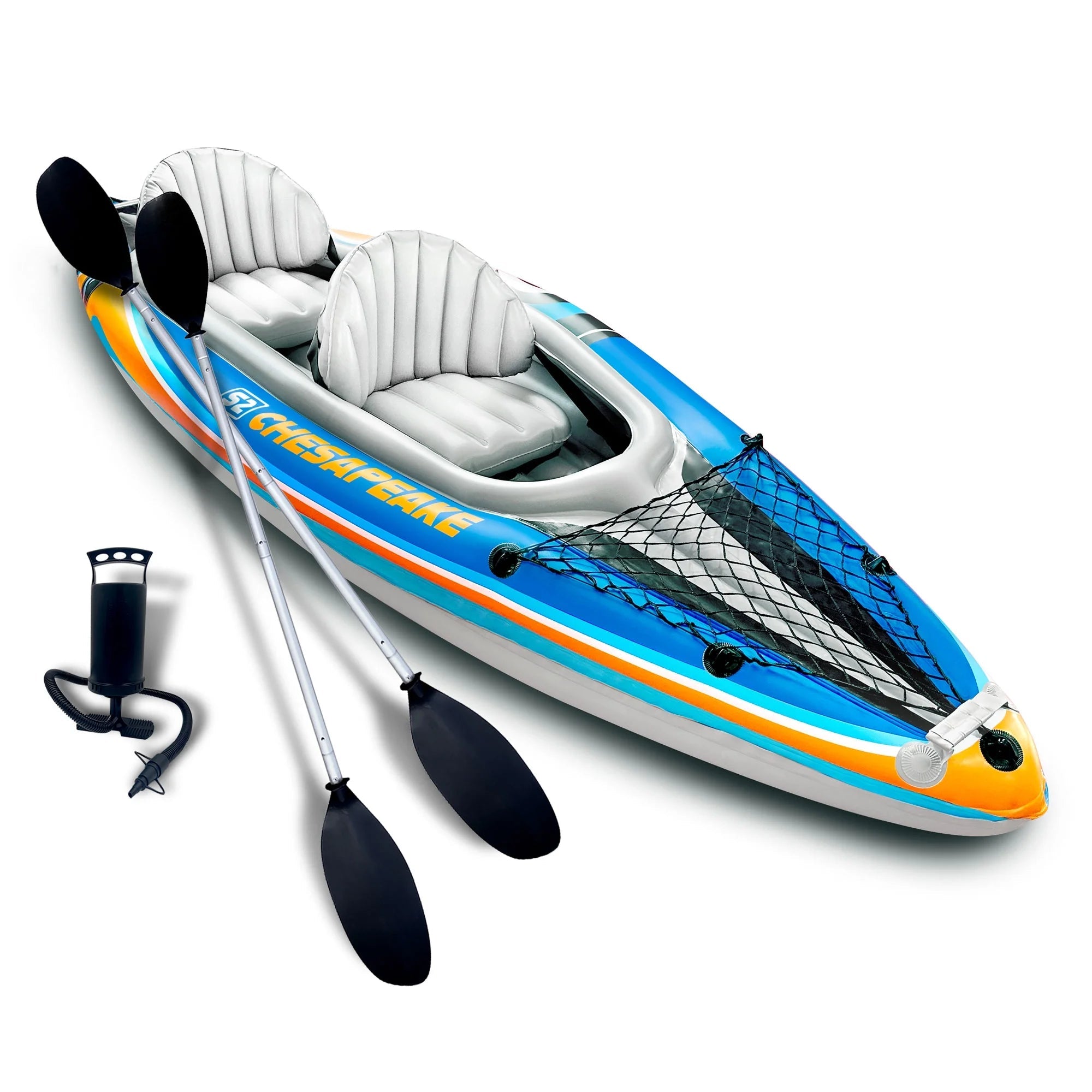 2-Person Inflatable Kayak Bundle with Aluminum Oars, Air Pump, and Bag