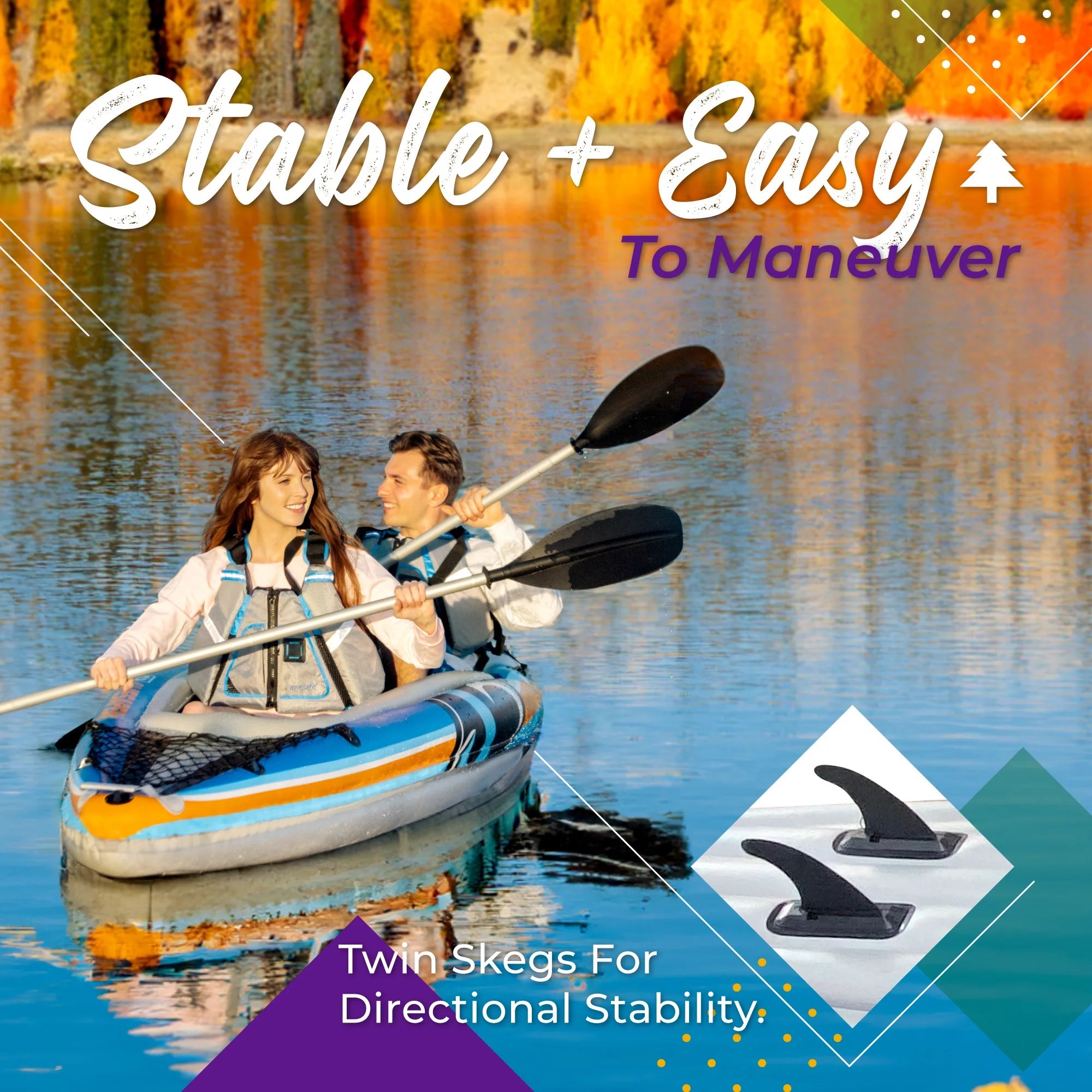 2-Person Inflatable Kayak Bundle with Aluminum Oars, Air Pump, and Bag