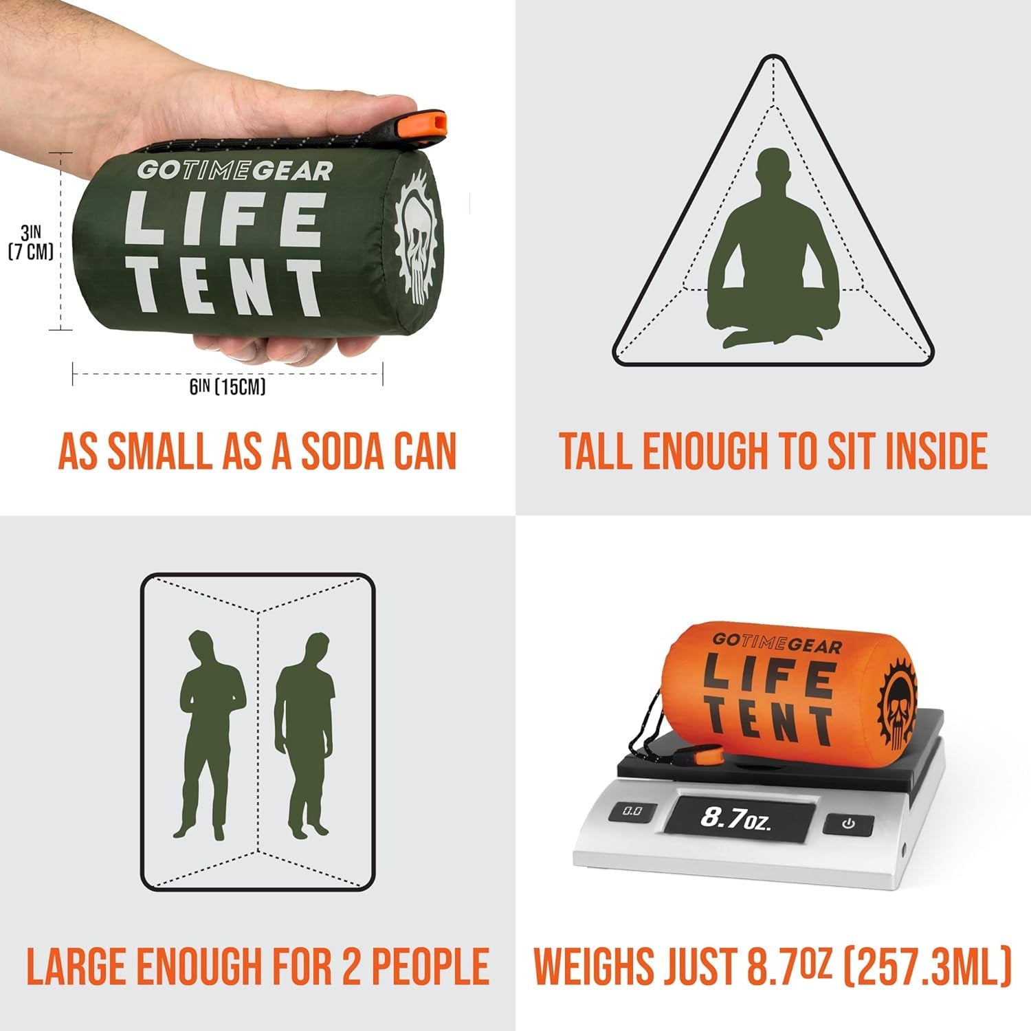2-Person Mylar Emergency Shelter Tube Tent with Paracord and Emergency Whistle for All-Weather Camping, Hiking, and Survival