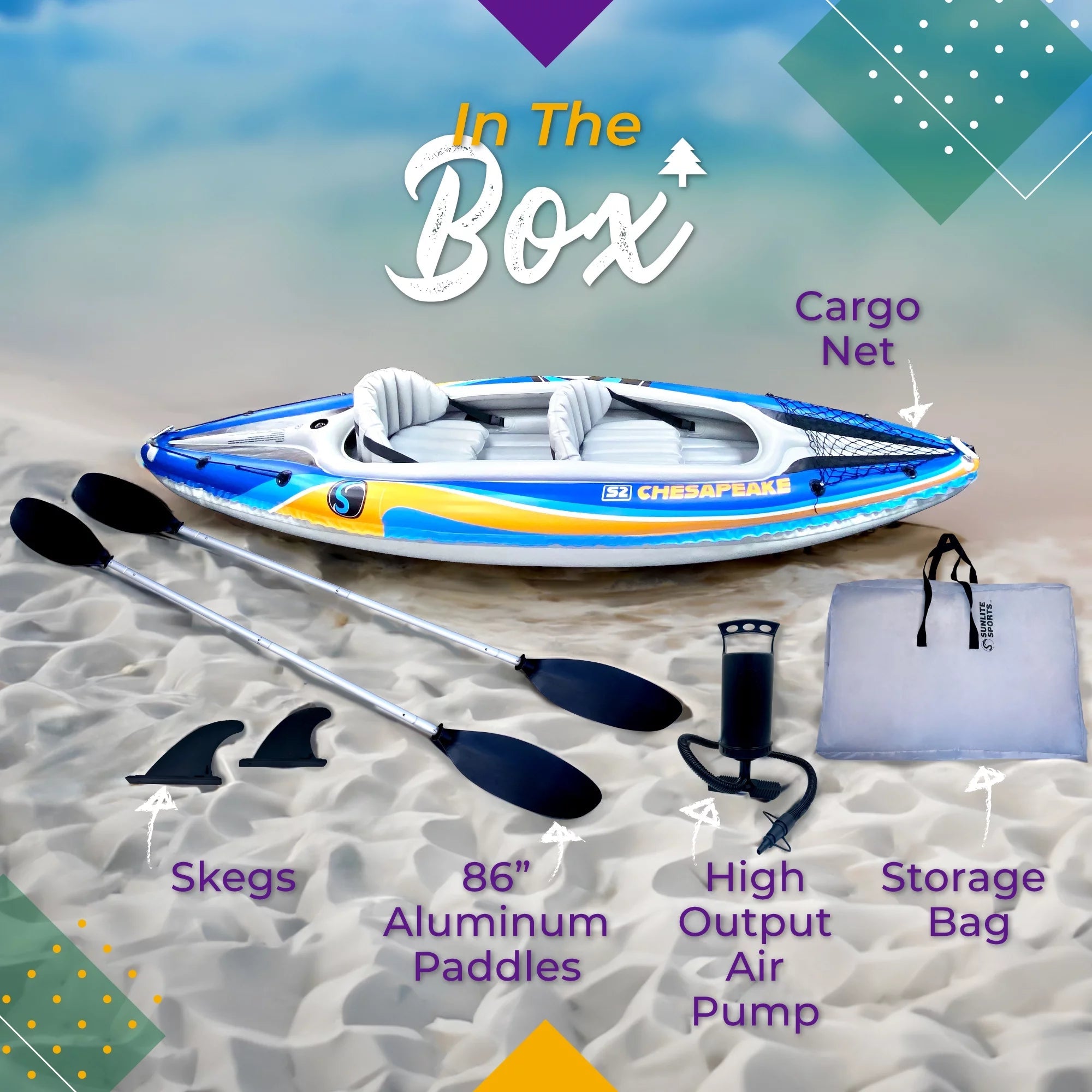 2-Person Inflatable Kayak Bundle with Aluminum Oars, Air Pump, and Bag
