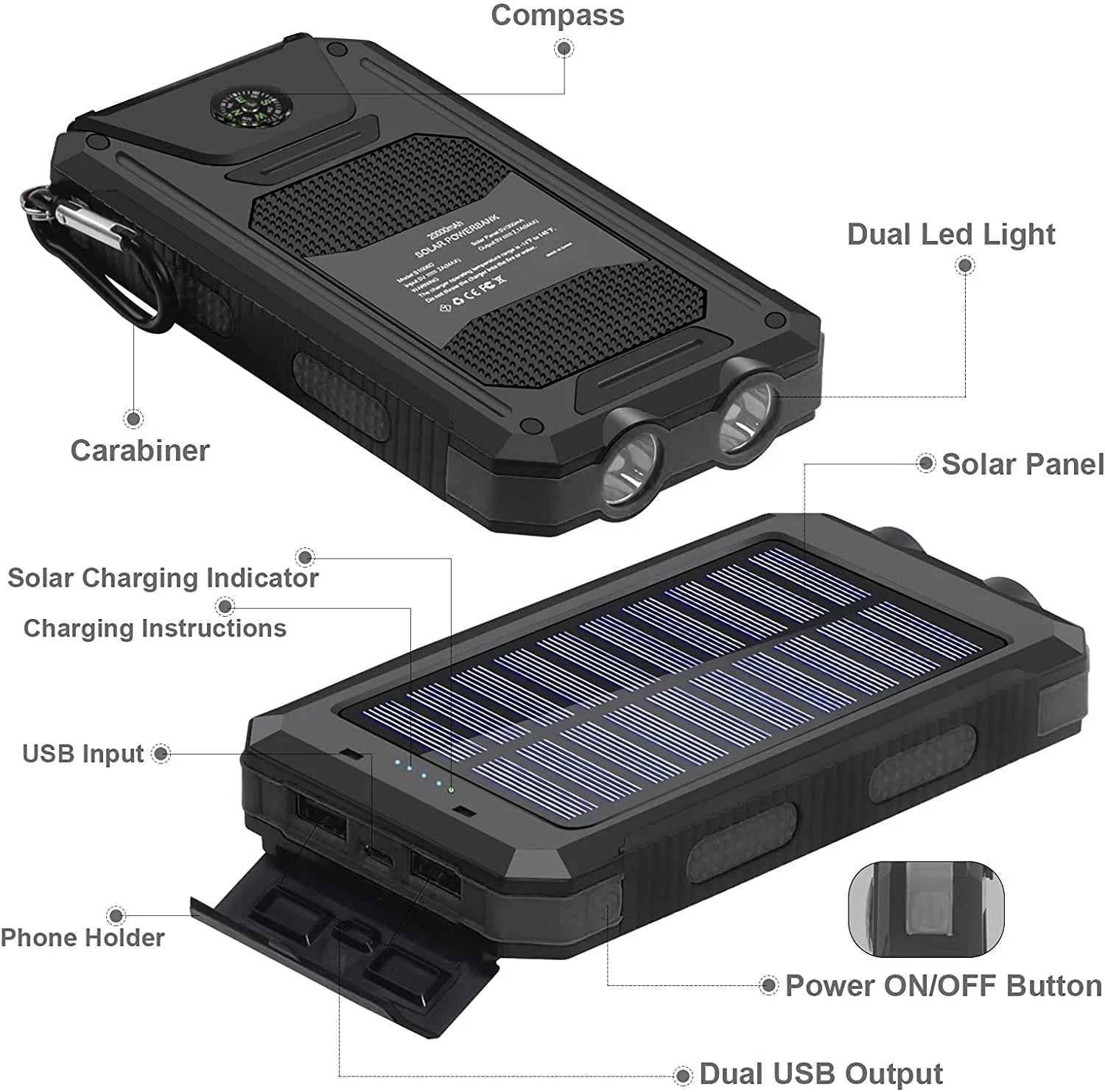 20,000mAh Solar Charger (Black) - Exclusive Availability at -US Store for Genuine Product